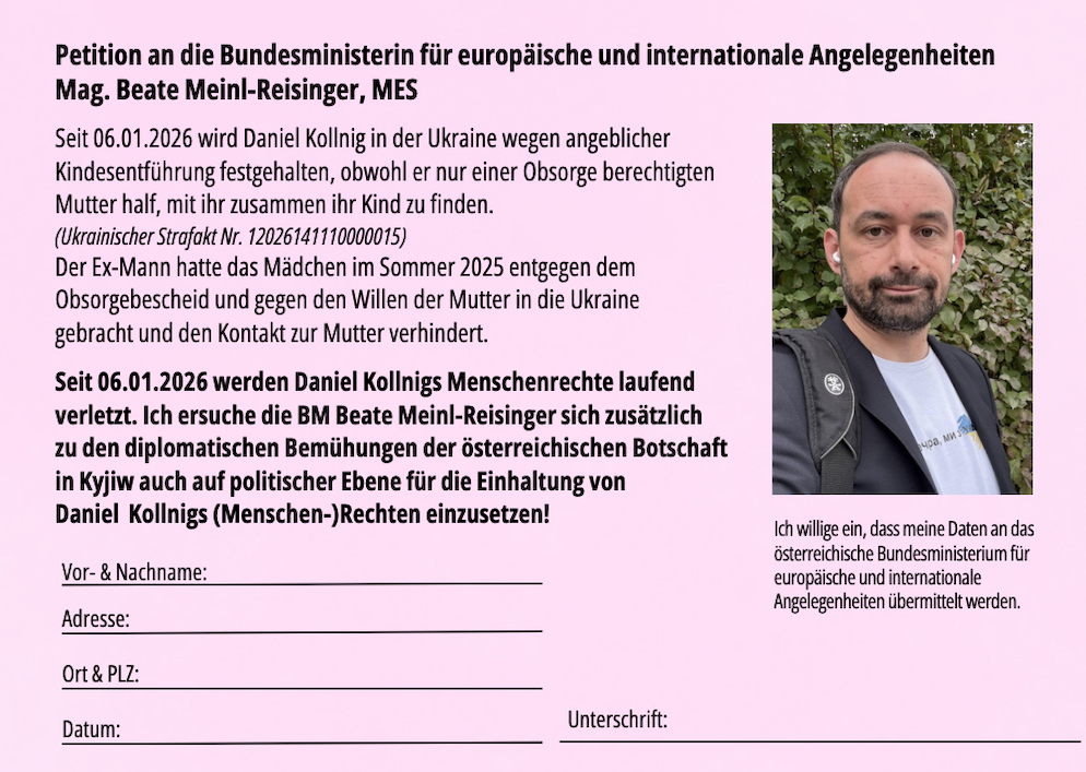 Postkarte der Petition an Bundesministerin Mag. Beate Meinl-Reisinger, MES – vergrößert